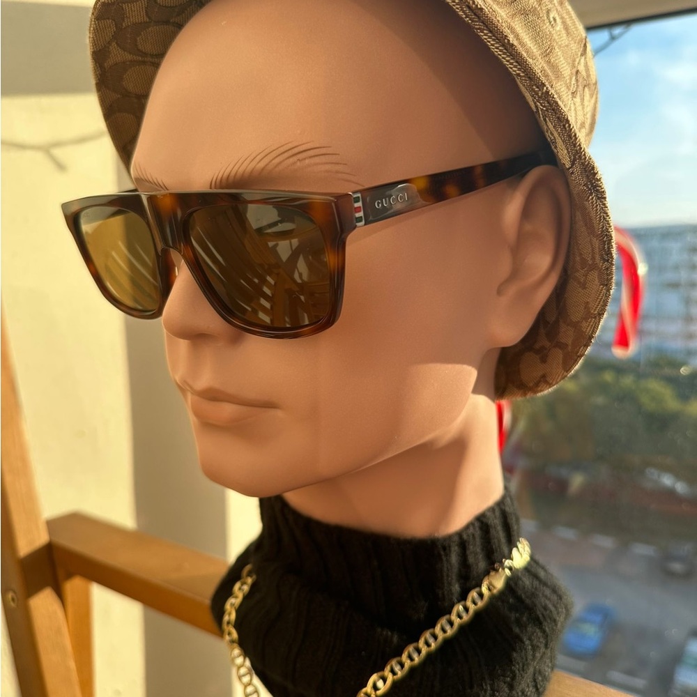 New Authentic- Gucci Brown Rectangular Men's Sunglasses GG0450S 003 57.